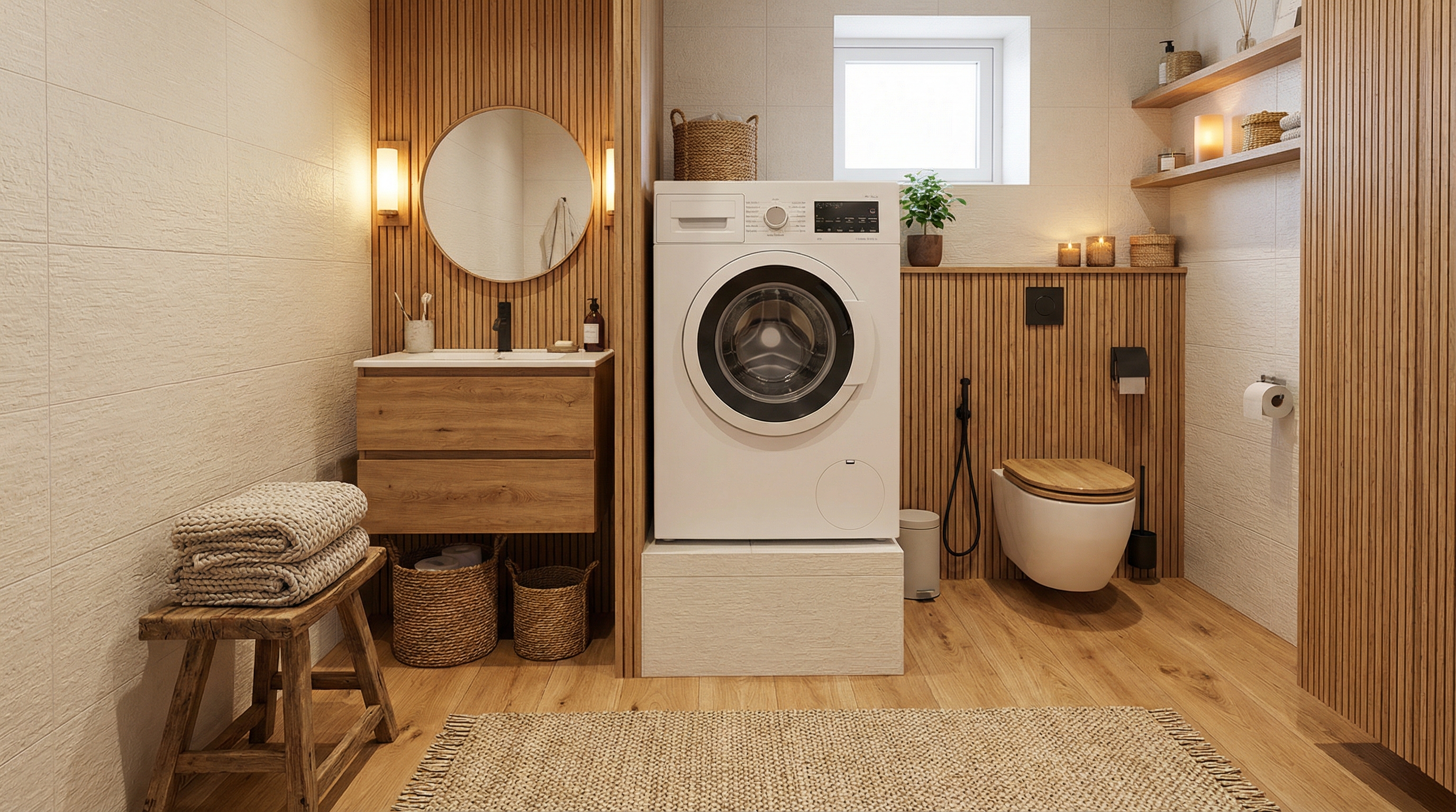 Дизайн ванной в стиле Хюгге — фото интерьера от нейросети RoomGPT