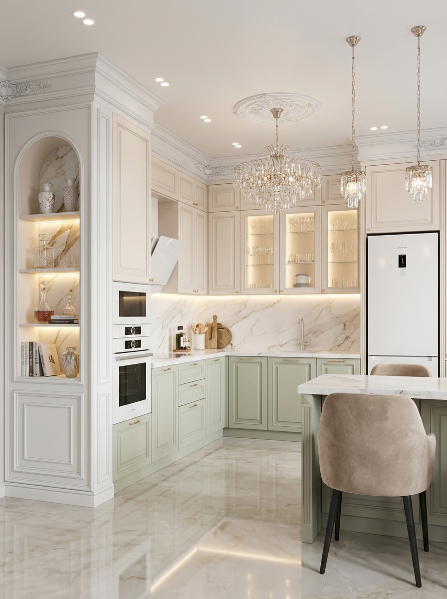 Дизайн кухни в стиле Классика — фото интерьера от нейросети RoomGPT