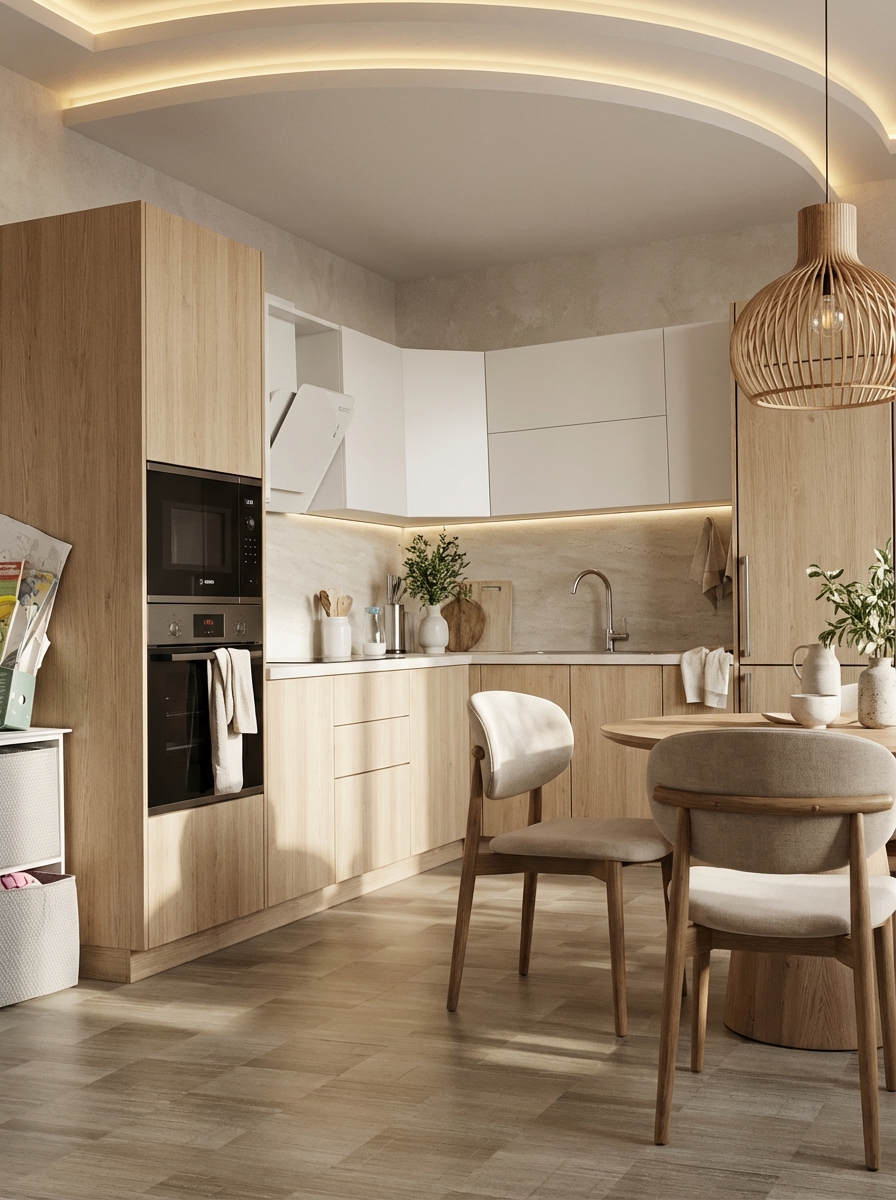 Дизайн кухни в стиле Japandi — фото интерьера от нейросети RoomGPT