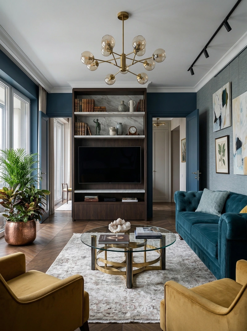 Дизайн гостиной в стиле Эклектика — фото интерьера от нейросети RoomGPT