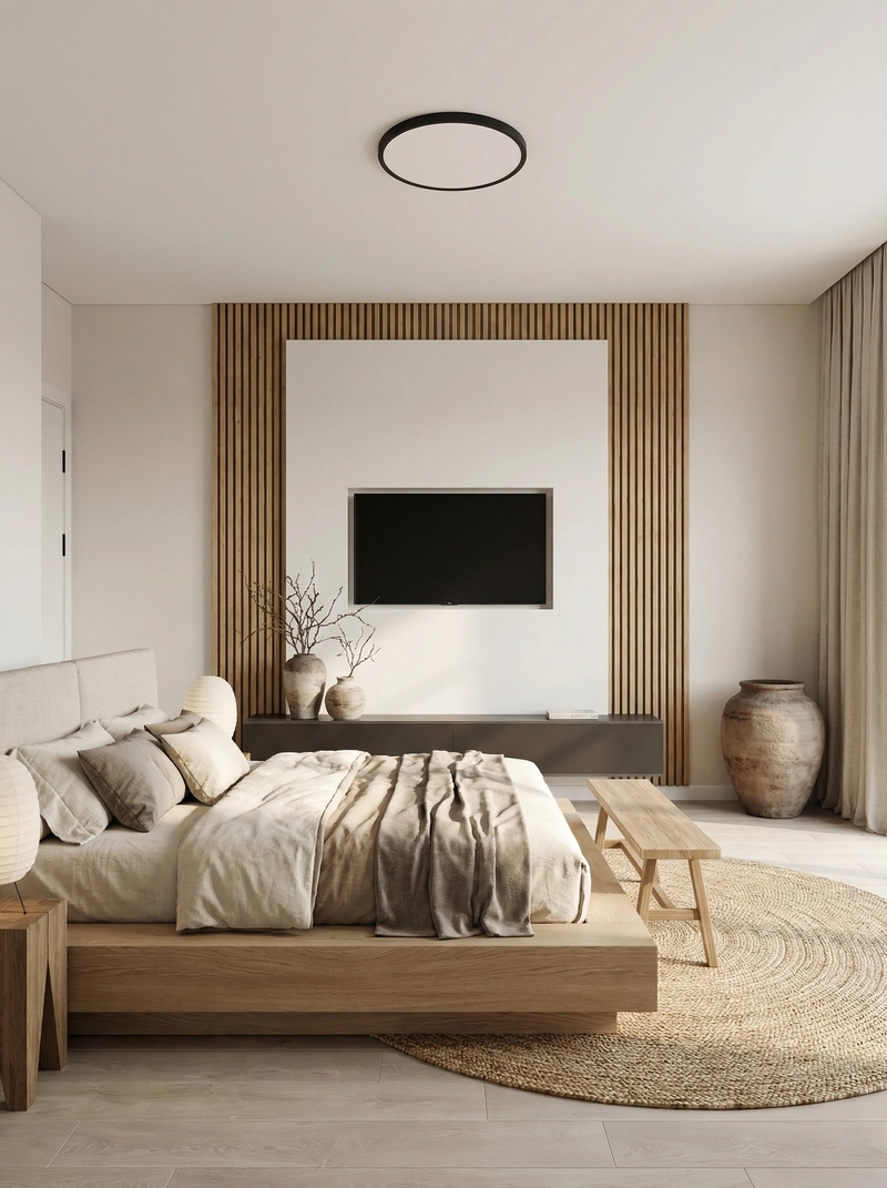 Дизайн спальни в стиле Japandi — фото интерьера от нейросети RoomGPT