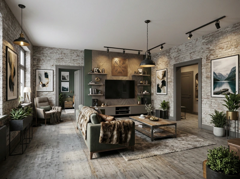 Дизайн гостиной в стиле Лофт — фото интерьера от нейросети RoomGPT