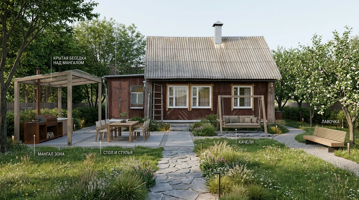 Дизайн участка в стиле Эко/Натуральный — фото участка от нейросети RoomGPT
