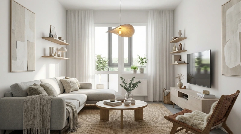 Дизайн гостиной в стиле Сканди — фото интерьера от нейросети RoomGPT