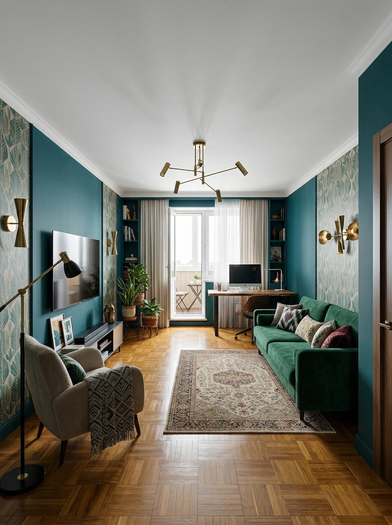 Дизайн гостиной в стиле Эклектика — фото интерьера от нейросети RoomGPT