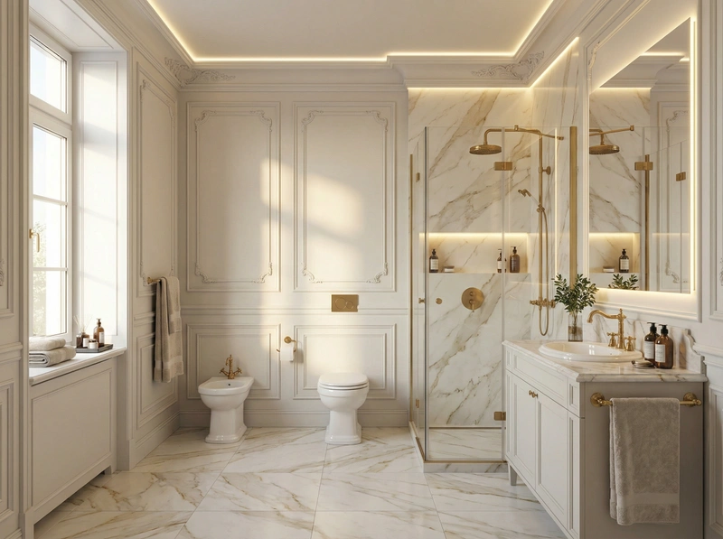 Дизайн ванной в стиле Классика — фото интерьера от нейросети RoomGPT