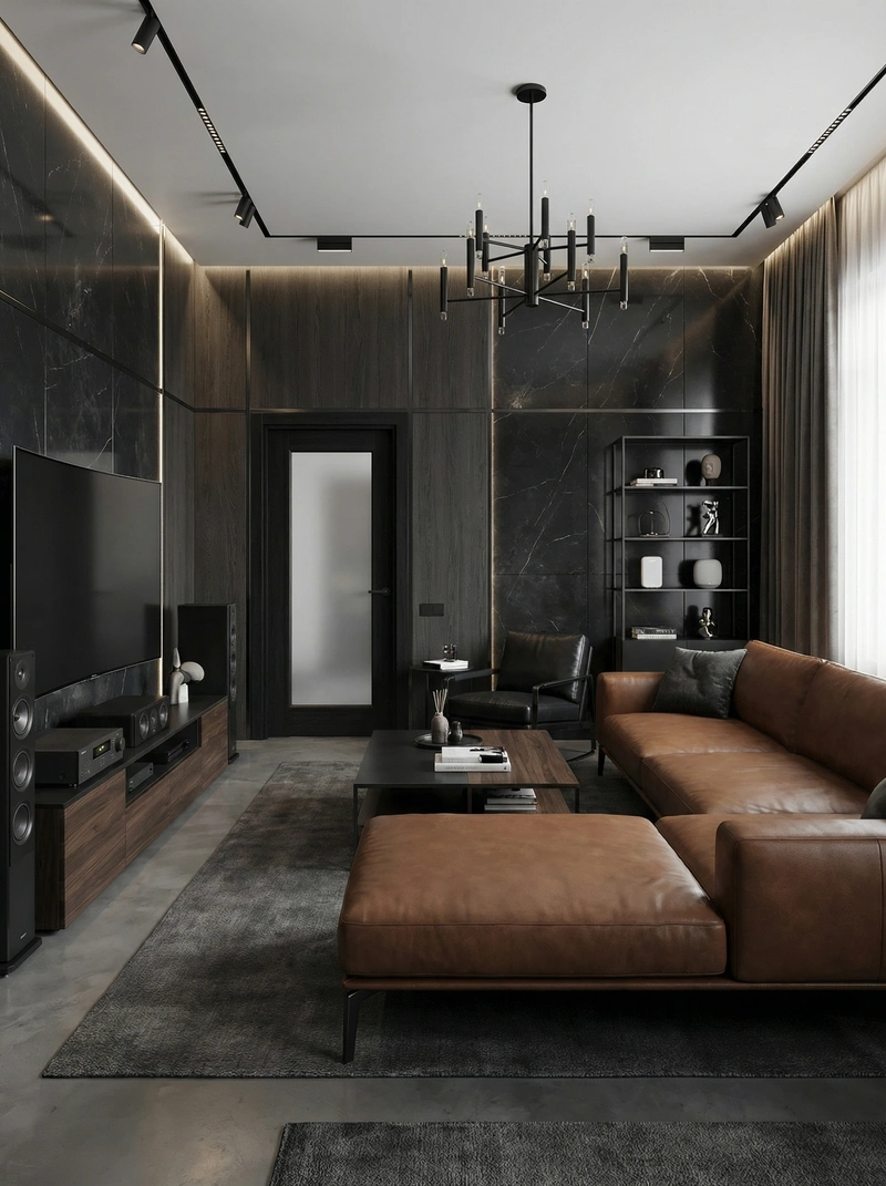 Дизайн гостиной в стиле Блэктэк — фото интерьера от нейросети RoomGPT
