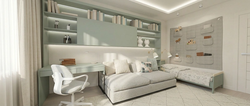 Дизайн детской в стиле Контемпорари — фото интерьера от нейросети RoomGPT