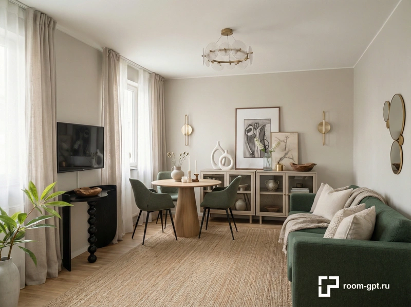 Дизайн интерьера в стиле Хюгге — Гостиная от нейросети RoomGPT
