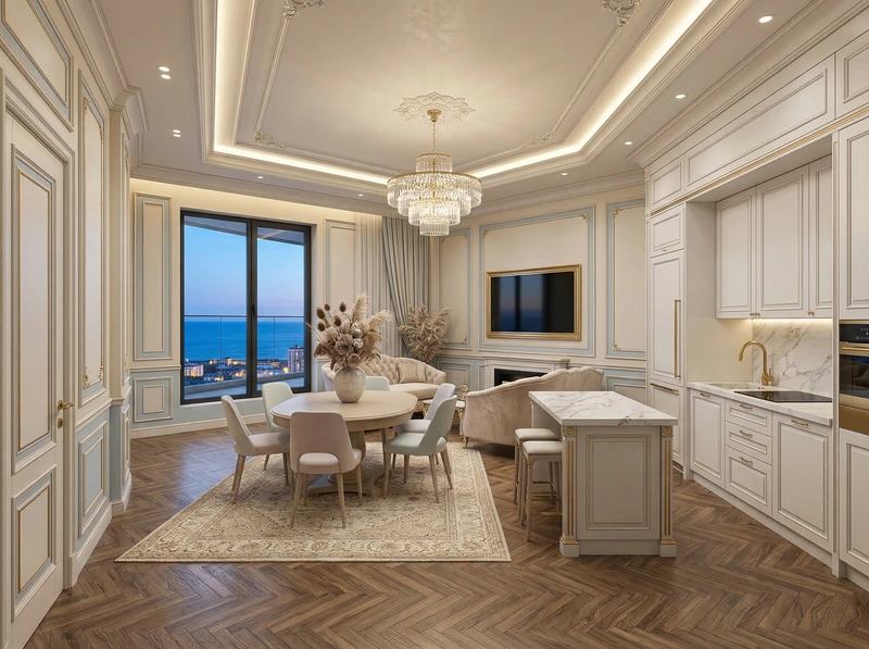 Дизайн кухни в стиле Неоклассика — фото интерьера от нейросети RoomGPT