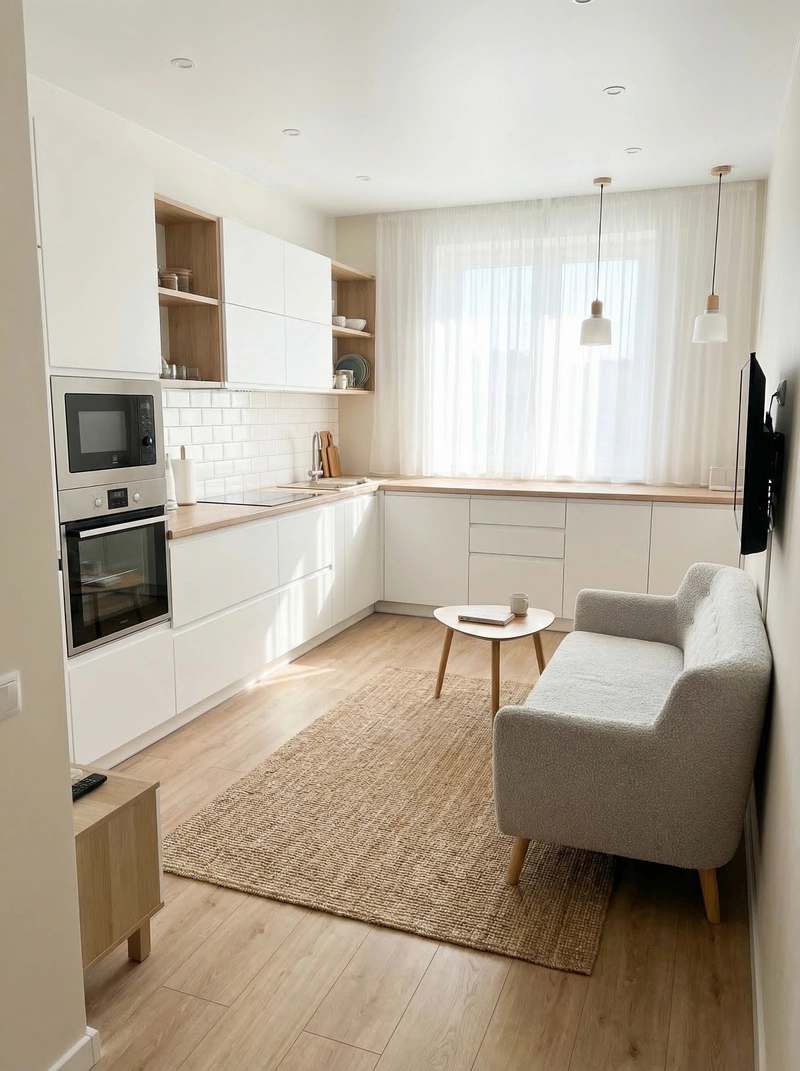 Дизайн кухни в стиле Сканди — фото интерьера от нейросети RoomGPT