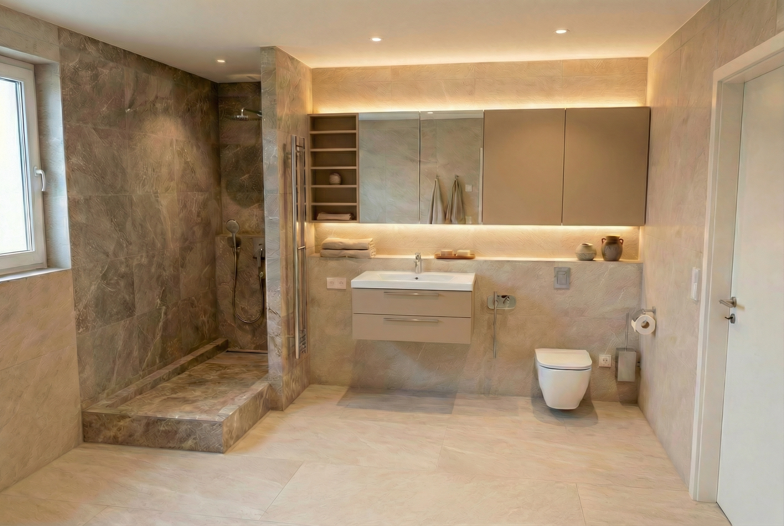 Дизайн ванной в стиле Japandi — фото интерьера от нейросети RoomGPT