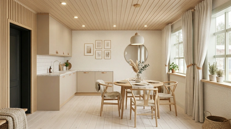 Дизайн кухни в стиле Хюгге — фото интерьера от нейросети RoomGPT