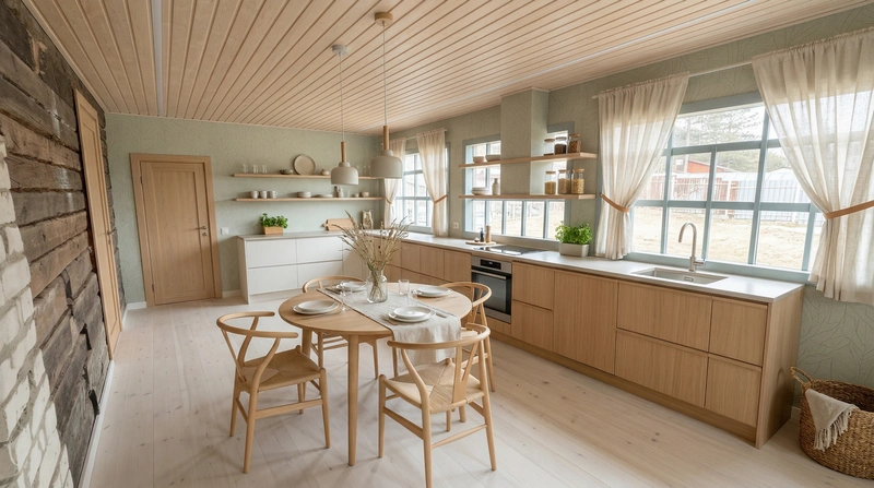 Дизайн кухни в стиле Сканди — фото интерьера от нейросети RoomGPT
