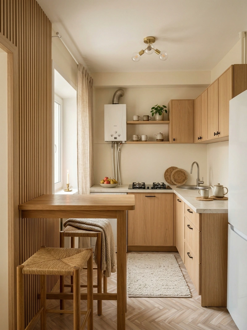 Дизайн кухни в стиле Хюгге — фото интерьера от нейросети RoomGPT