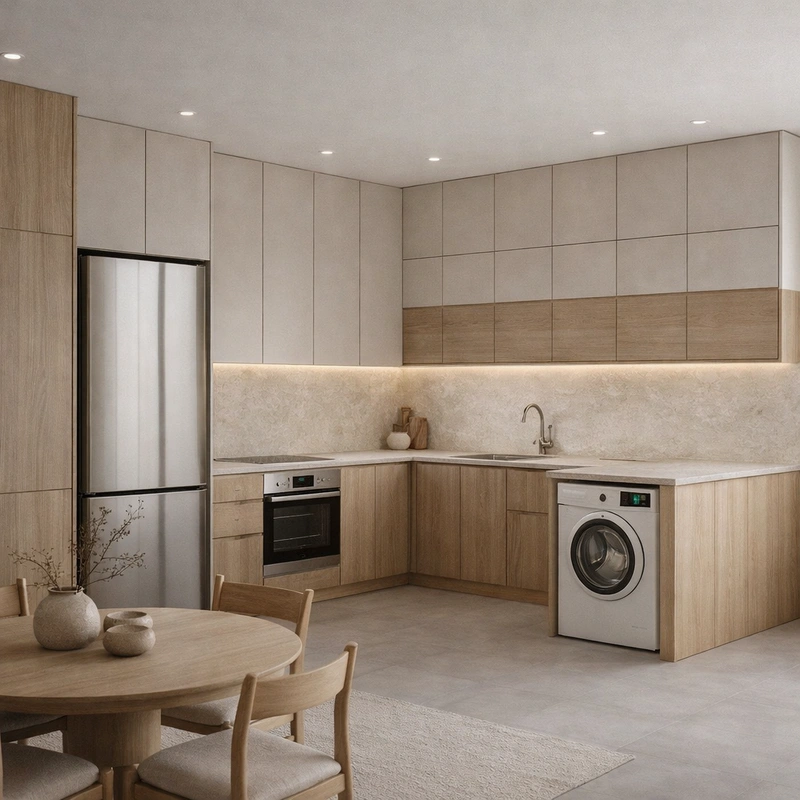 Дизайн кухни в стиле Japandi — фото интерьера от нейросети RoomGPT