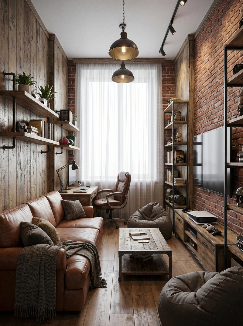 Дизайн интерьера в стиле Лофт — Кабинет от нейросети RoomGPT