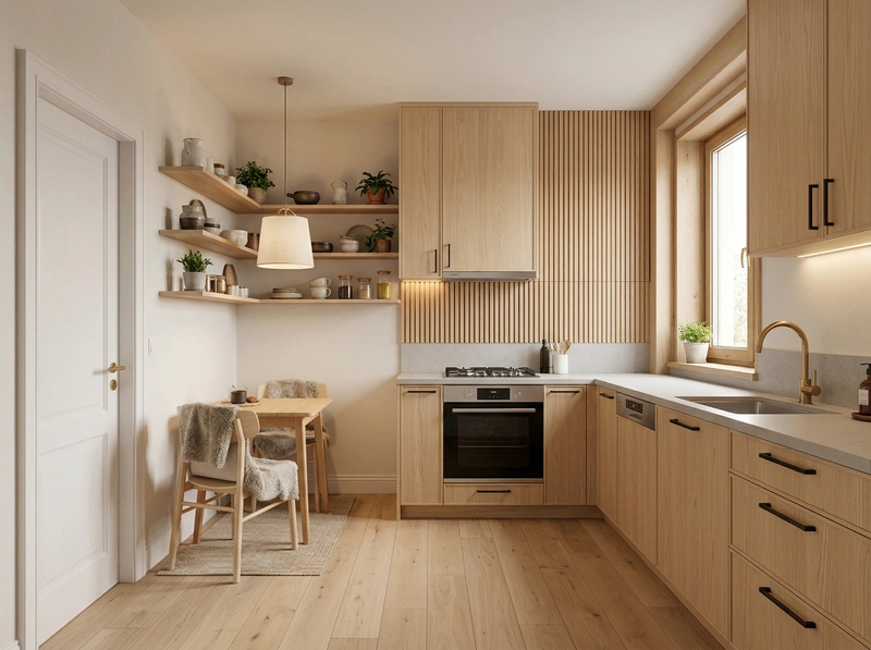 Дизайн кухни в стиле Хюгге — фото интерьера от нейросети RoomGPT