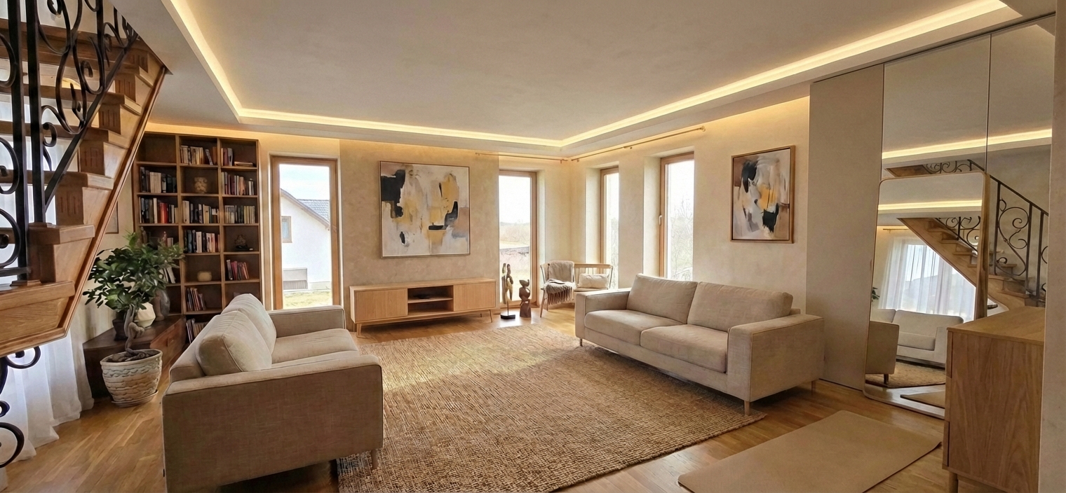 Дизайн гостиной в стиле Japandi — фото интерьера от нейросети RoomGPT