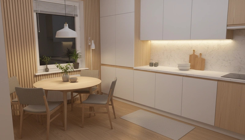 Дизайн интерьера в стиле Хюгге — Кухня от нейросети RoomGPT