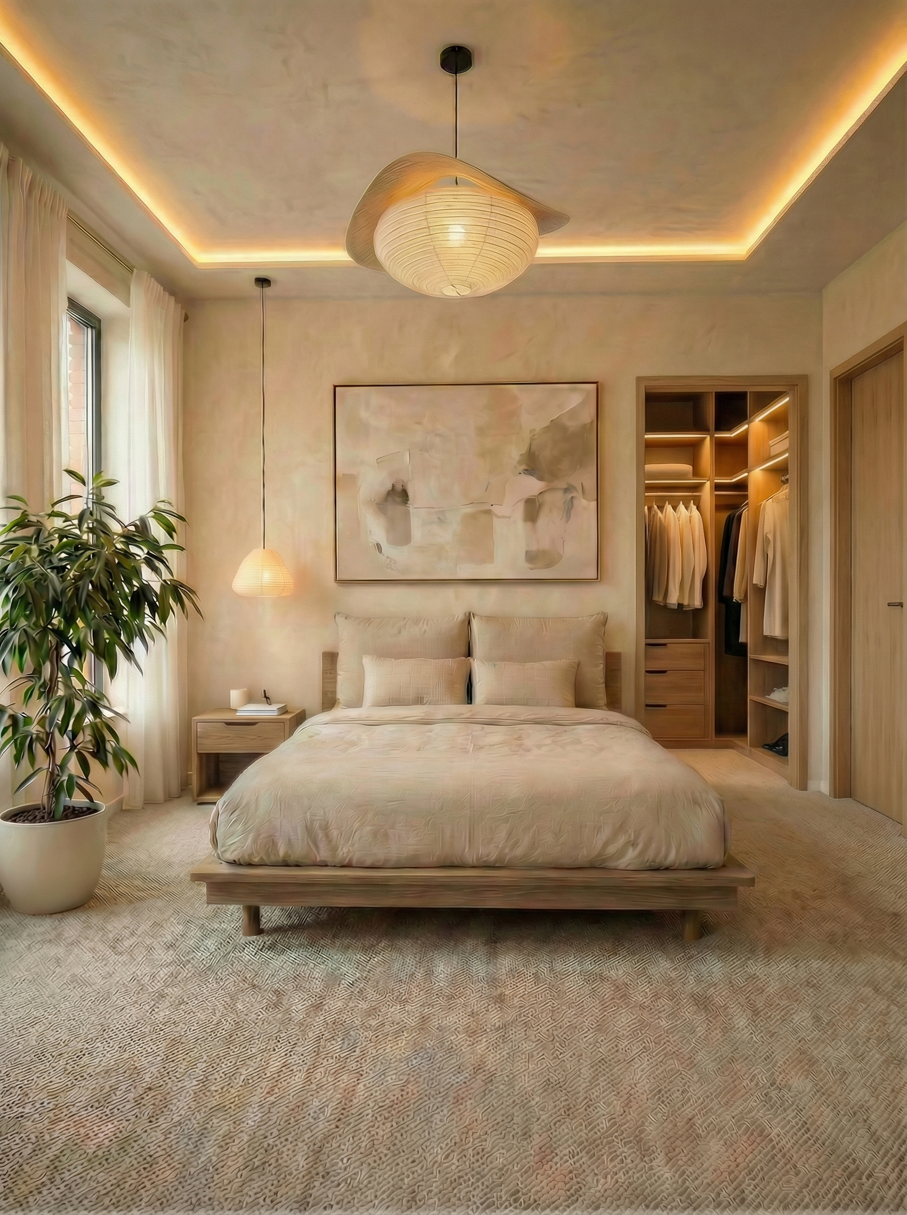 Дизайн спальни в стиле Japandi — фото интерьера от нейросети RoomGPT