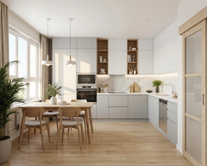 Дизайн интерьера в стиле Сканди — Кухня от нейросети RoomGPT