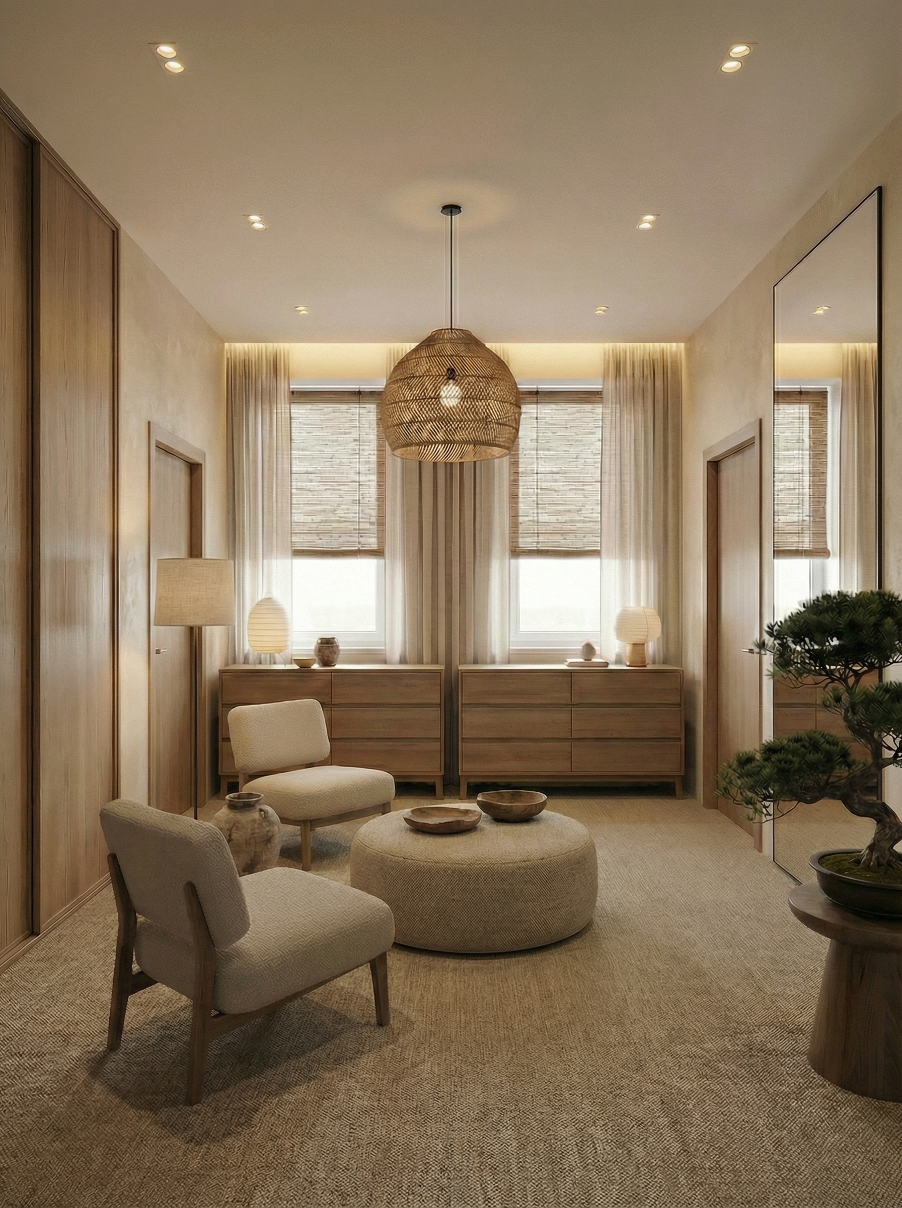 Дизайн гостиной в стиле Japandi — фото интерьера от нейросети RoomGPT