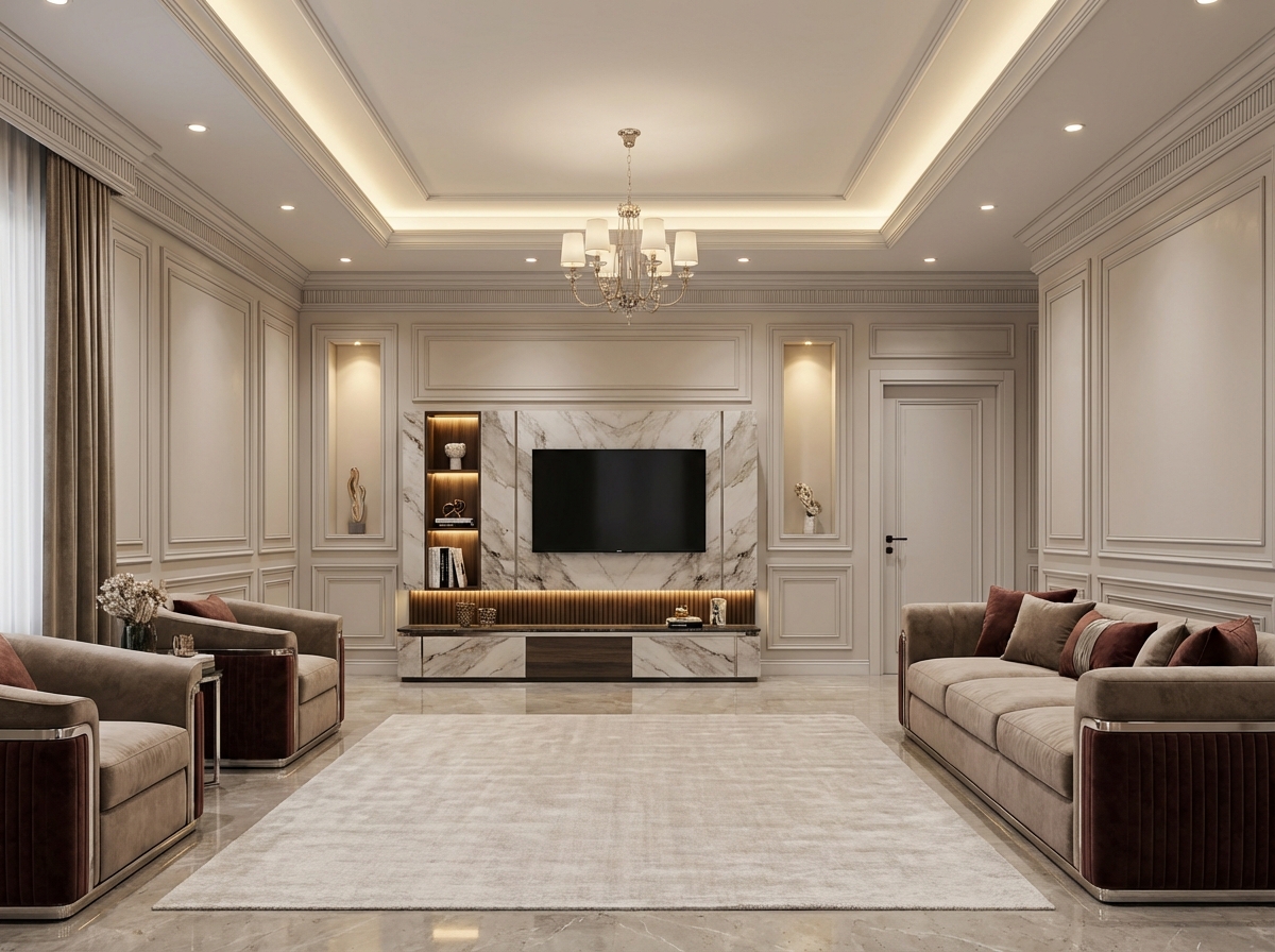 Дизайн гостиной в стиле Классика — фото интерьера от нейросети RoomGPT