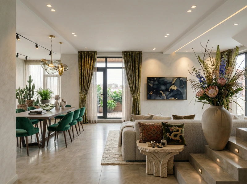 Дизайн гостиной в стиле Эклектика — фото интерьера от нейросети RoomGPT