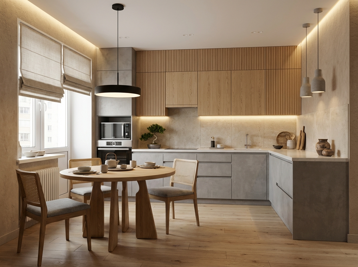 Дизайн кухни в стиле Japandi — фото интерьера от нейросети RoomGPT