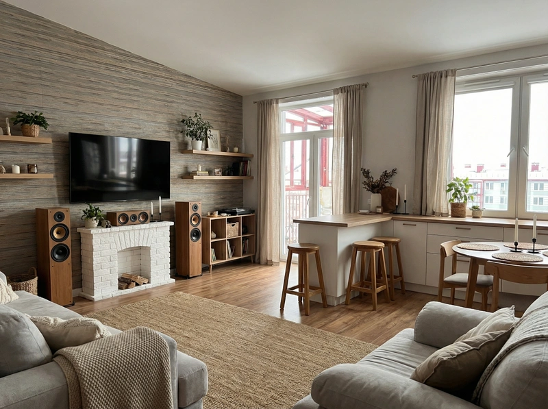 Дизайн интерьера в стиле Хюгге — Гостиная от нейросети RoomGPT