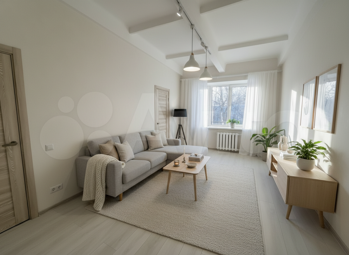 Дизайн гостиной в стиле Хюгге — фото интерьера от нейросети RoomGPT