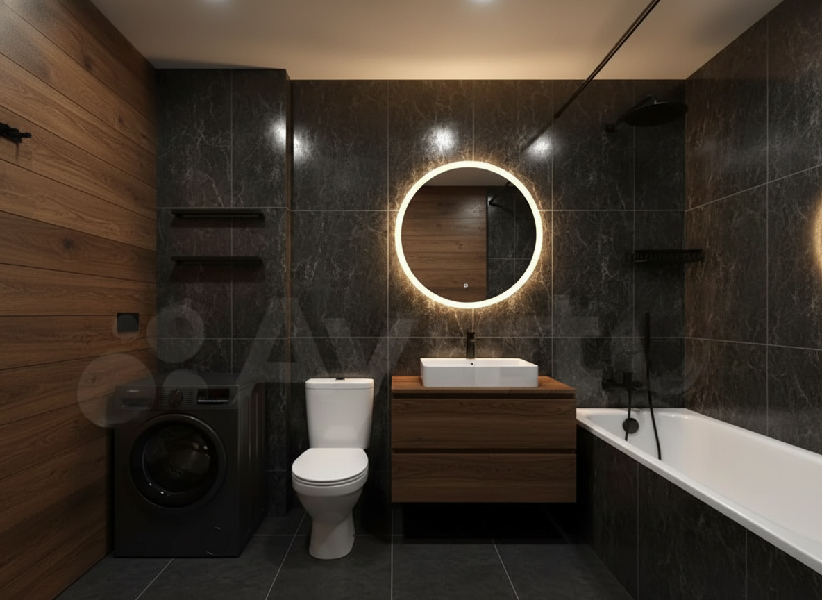 Дизайн ванной в стиле Блэктэк — фото интерьера от нейросети RoomGPT