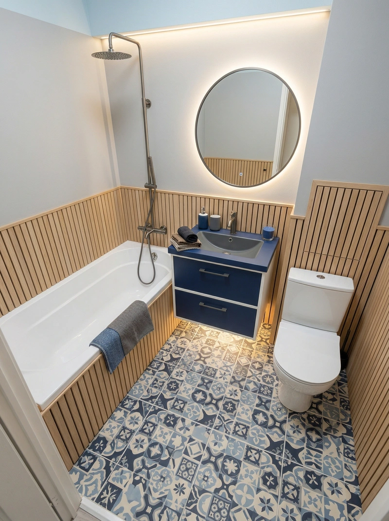 Дизайн ванной в стиле Хюгге — фото интерьера от нейросети RoomGPT