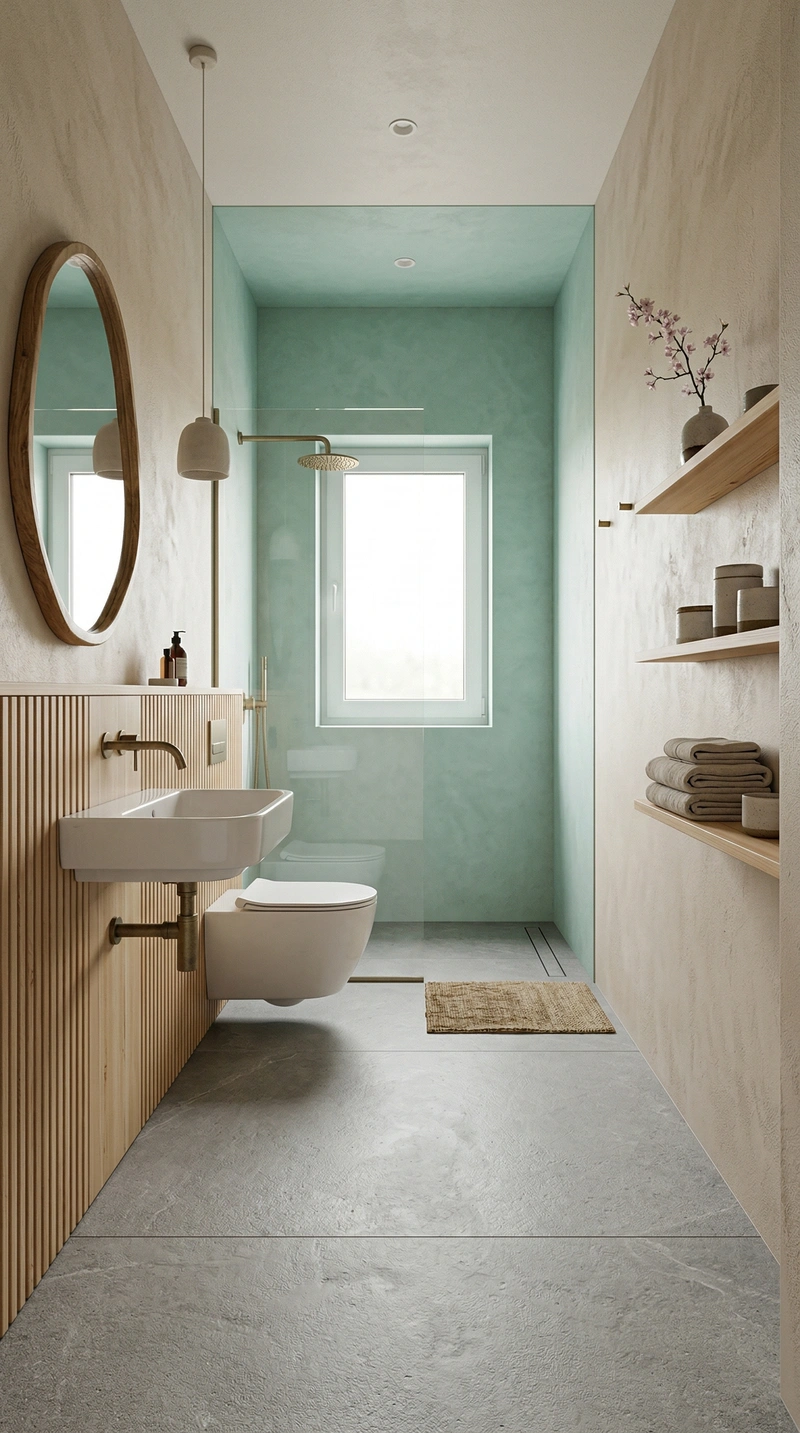 Дизайн ванной в стиле Japandi — фото интерьера от нейросети RoomGPT