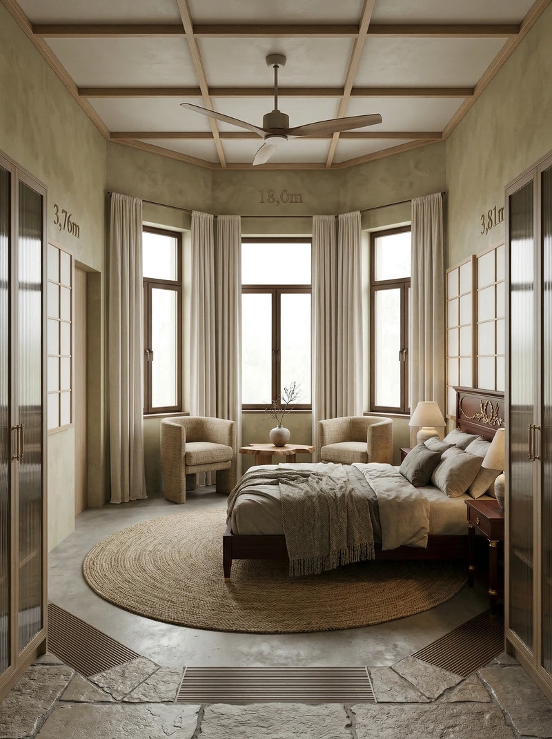 Дизайн спальни в стиле Japandi — фото интерьера от нейросети RoomGPT