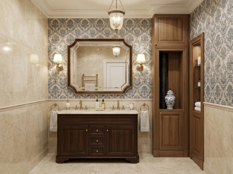 Дизайн ванной в стиле Классика — фото интерьера от нейросети RoomGPT