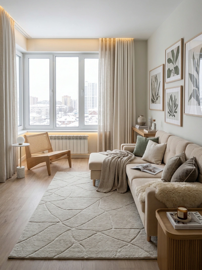 Дизайн гостиной в стиле Сканди — фото интерьера от нейросети RoomGPT