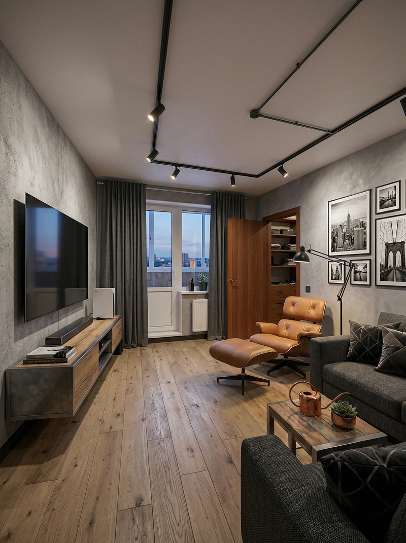 Дизайн гостиной в стиле Лофт — фото интерьера от нейросети RoomGPT