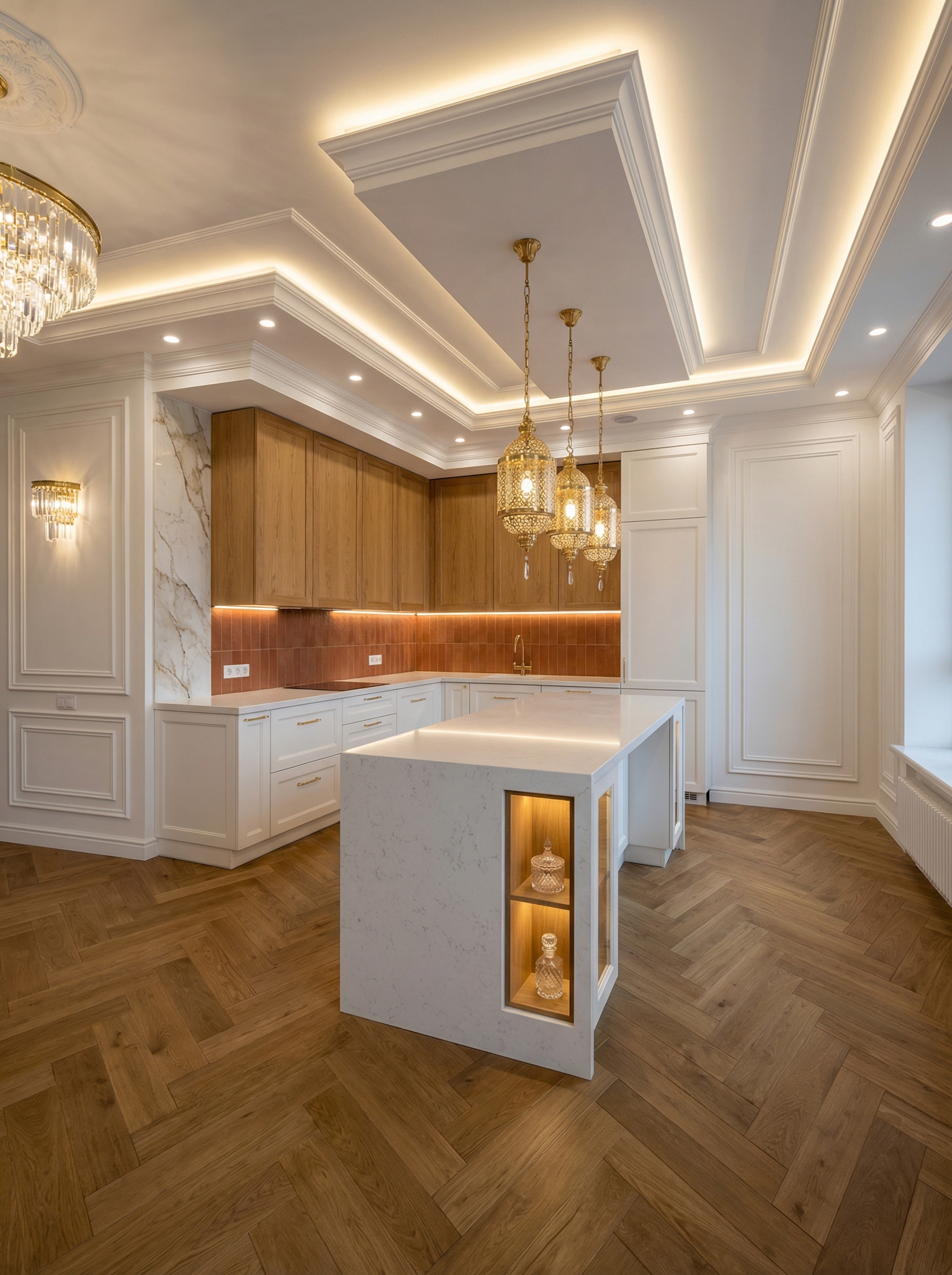 Дизайн кухни в стиле Классика — фото интерьера от нейросети RoomGPT