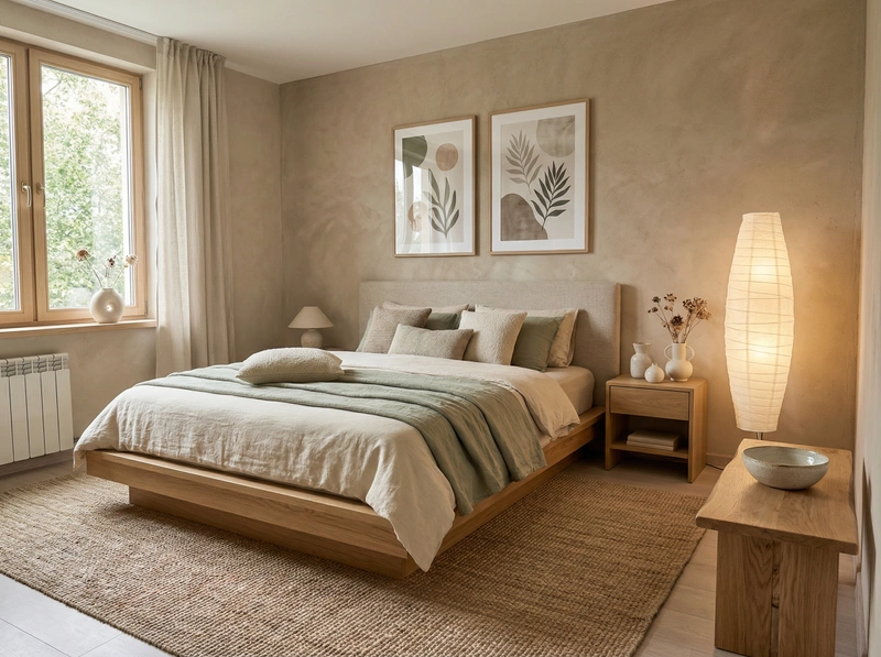 Дизайн спальни в стиле Japandi — фото интерьера от нейросети RoomGPT