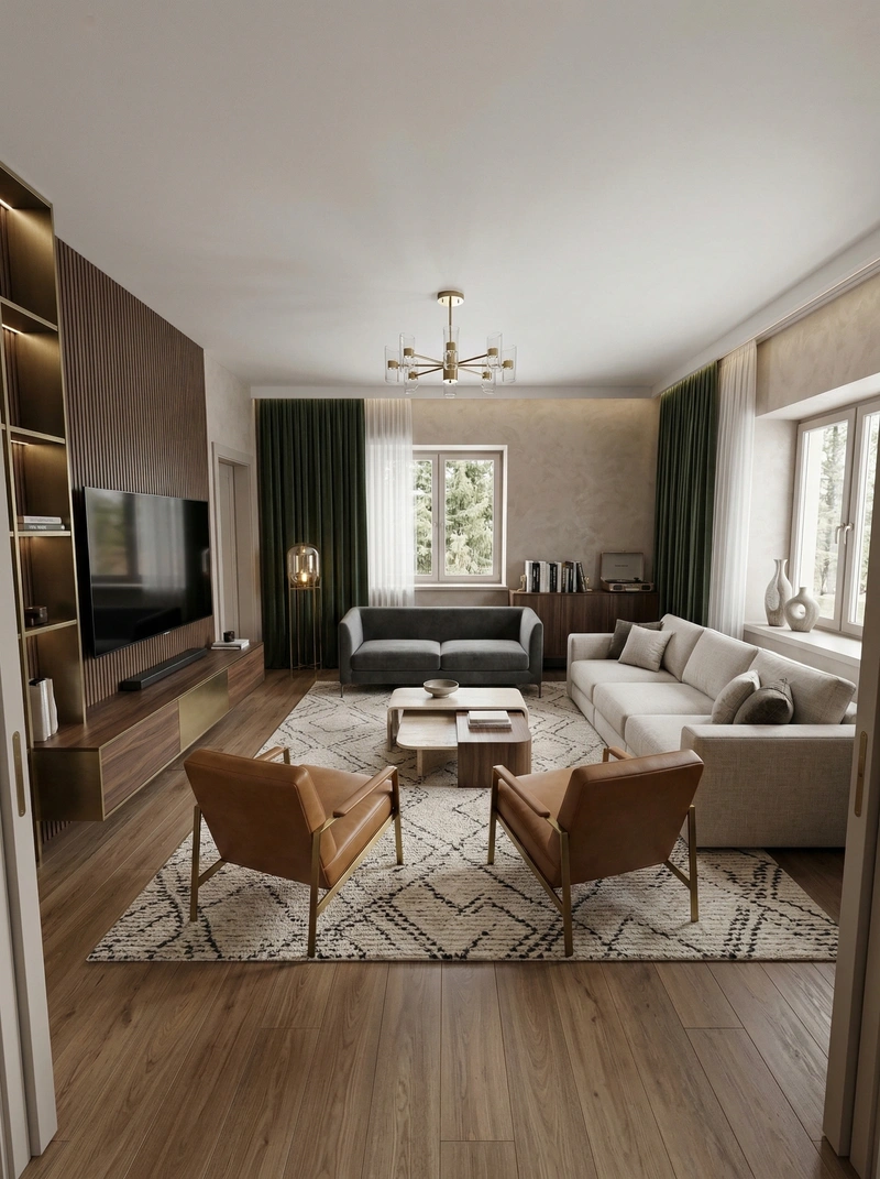 Дизайн гостиной в стиле Контемпорари — фото интерьера от нейросети RoomGPT