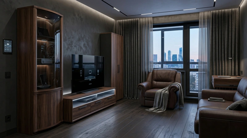 Дизайн гостиной в стиле Блэктэк — фото интерьера от нейросети RoomGPT