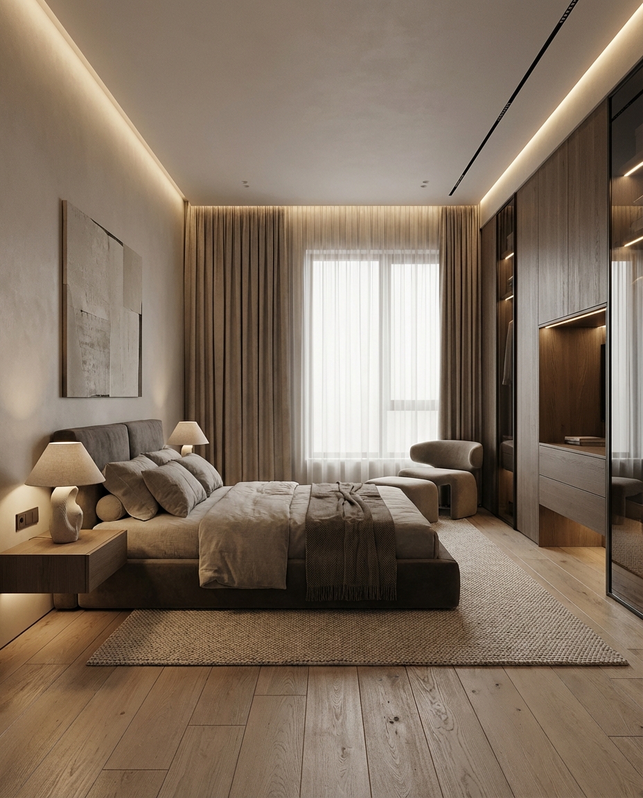 Дизайн спальни в стиле Минимализм — фото интерьера от нейросети RoomGPT