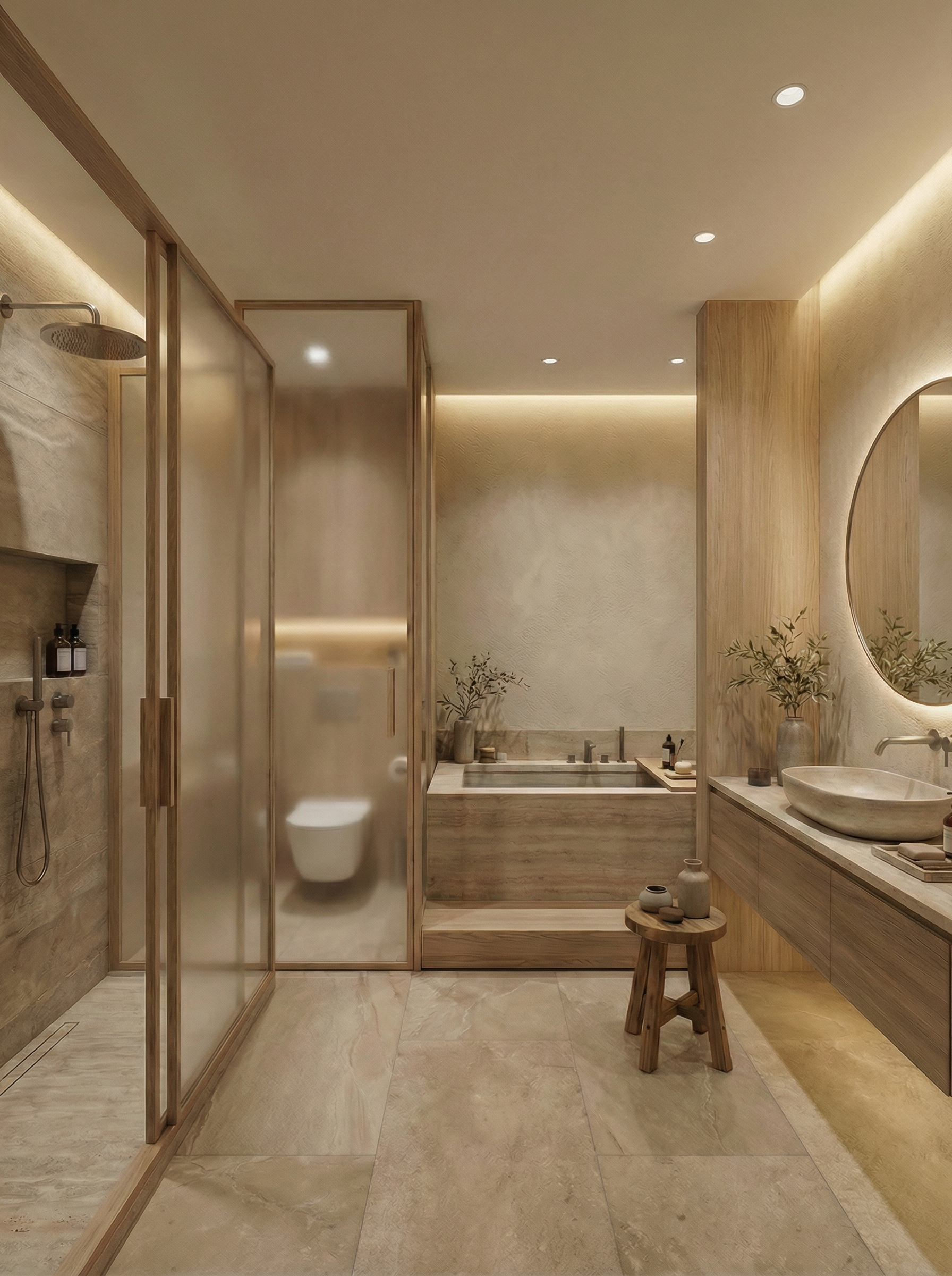 Дизайн ванной в стиле Japandi — фото интерьера от нейросети RoomGPT