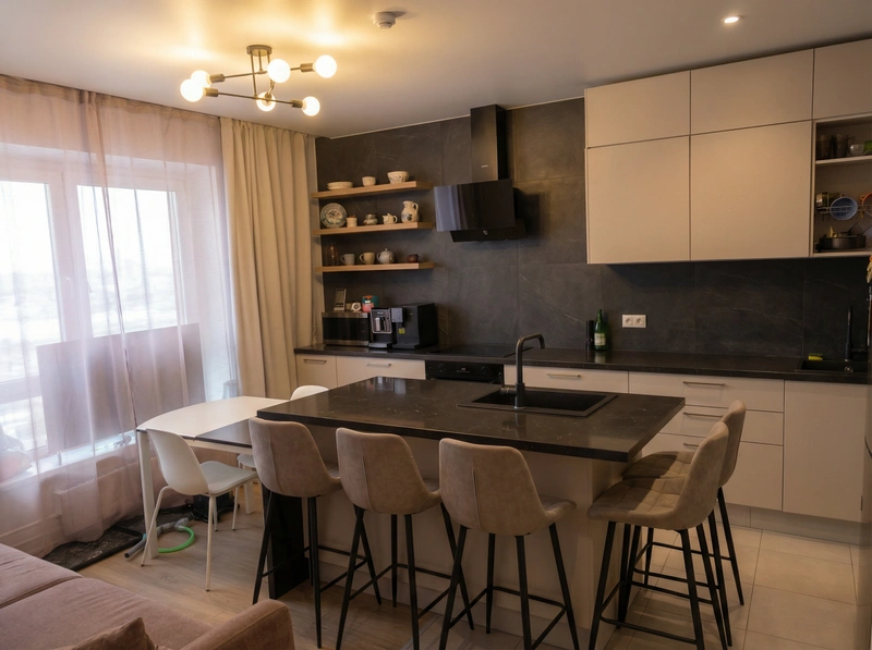 Дизайн интерьера в стиле Контемпорари — Кухня от нейросети RoomGPT