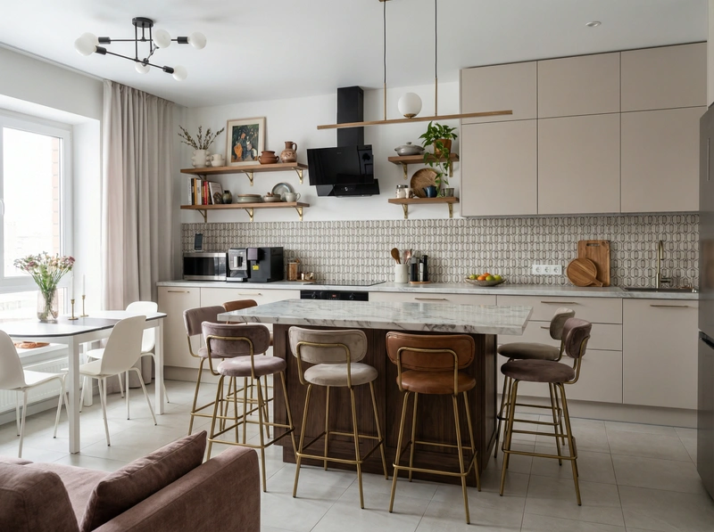 Дизайн интерьера в стиле Эклектика — Кухня от нейросети RoomGPT