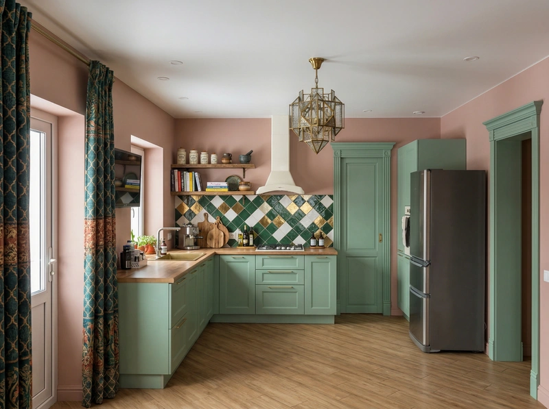 Дизайн кухни в стиле Эклектика — фото интерьера от нейросети RoomGPT