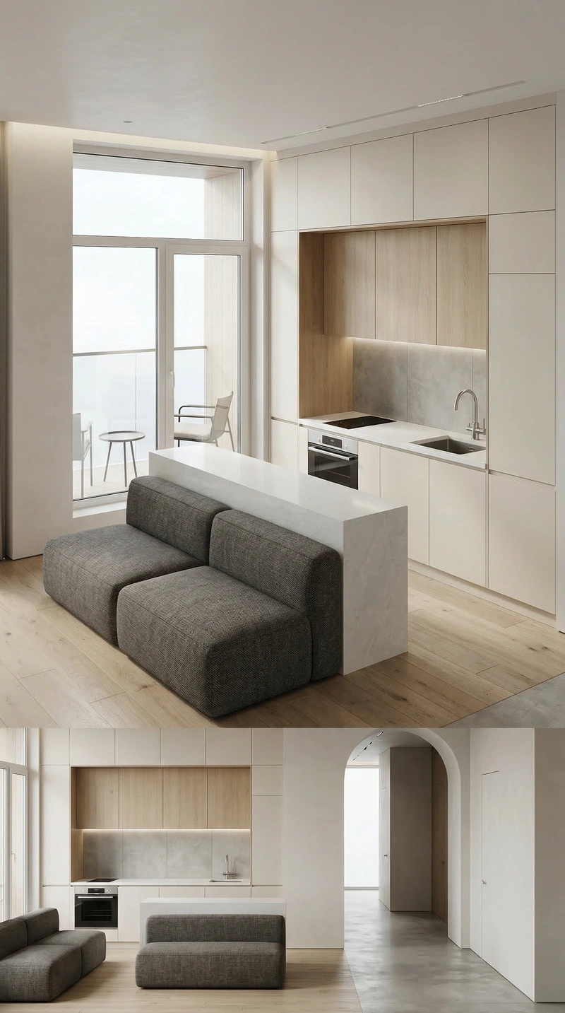 Дизайн интерьера в стиле Минимализм — Кухня от нейросети RoomGPT