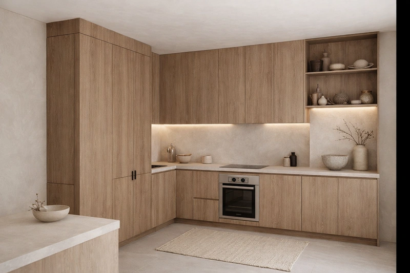 Дизайн кухни в стиле Japandi — фото интерьера от нейросети RoomGPT